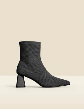 Womens Black Angled Heel Knitted Sock Boots - Size Uk 3 - Sosandar - FashionsVida