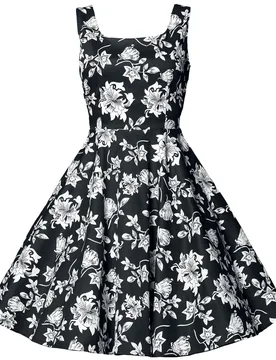 Rockabilly Kleid knielang - Swing-Blumenkleid - S bis 3XL - für Damen - Größe S - schwarz - Frauen - female - Belsira - FashionsVida
