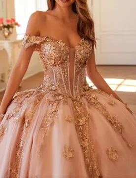 Pink Quinceanera Dress off-shoulder Glitter flower Decal Big Bow Vestidos De 15 Quinceanera ﻿Customize - Aliexpress - FashionsVida