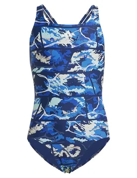 Wave Aop Swimsuit Dark Blue 5-6 Years Girls - Adidas - FashionsVida