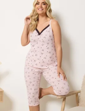 Women's Bow & Heart Cami Cropped Pyjama Set in Light Pink Size: 14-16 - Light Pink - Size: 14-16 - Yours - FashionsVida