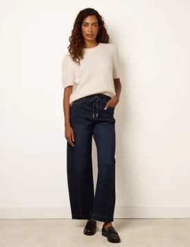 Stitch Barrel Leg Jeans - S / INDIGO - female - Blue Vanilla - FashionsVida