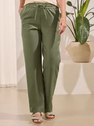 Schlupfbundhose Reise-Leinen - Khaki - female - Size: 22