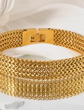 Luxury Gold Plated Bracelet for Men Women Stainless Steel Woven Pattern Wide Bangle Fashion Jewelry Gift Valentine's Birthday - Aliexpress - FashionsVida
