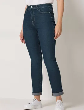 Women's Turn Up Boyfriend Jeans in Dark Blue Size: 20 - Dark Blue - Size: 20 - M&Co - FashionsVida