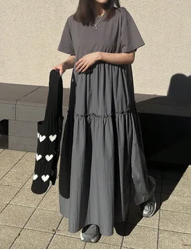 Vestido casual largo y holgado de mujer con parches grises, vestido maxi de verano M - Shein - FashionsVida