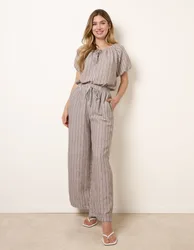 Tie Waist Stripe Wide Leg Trousers - M / CHOCOLATE - female