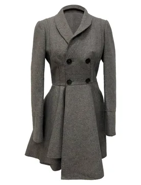 Women's Preloved Double-Breasted Flared Coat in Grey Wool Size: 38 - Grey - Size: 38 - Alexander mcqueen - FashionsVida