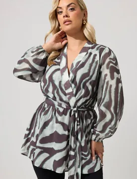 Women's Zebra Grey Wrap Top in Brown Size: 20 - Brown - Size: 20 - Yours - FashionsVida