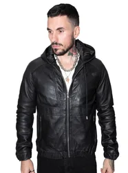 Mens Men’s Casual Hooded Bomber Jacket-Odesa - Black - Size 2xl