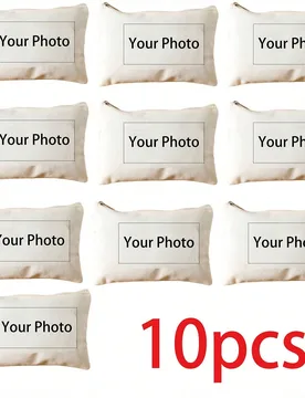 Juego de bolsas de lona blanca personalizables, bolsa con cremallera hecha de lona, lavar a mano o limpieza en seco profesional, perfecto para maquill - Shein - FashionsVida