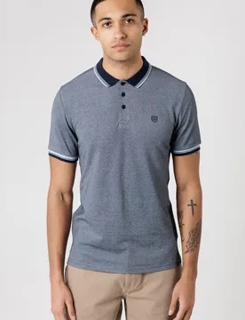 Mens Navy Textured Polo Shirt With Button-Up And Logo Badge - Size 2xl - Kensington Eastside - FashionsVida
