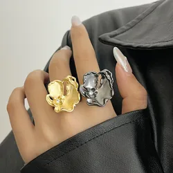 Fashion ring for women metal jewelry petal flower ring adjustable black gold color