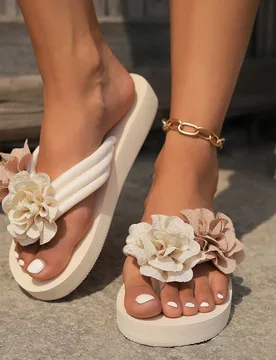 Sandalias tipo chanclas con flores bohemias para mujer, cómodas y ligeras para la playa, tallas del 36 al 45 con ajuste ancho EUR41 - Shein - FashionsVida