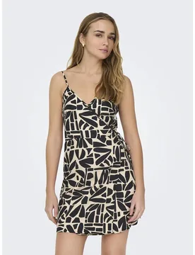 Vestito Corto Senza Maniche Dahlia Linen Black / Aop Bali Tile M - Only - FashionsVida