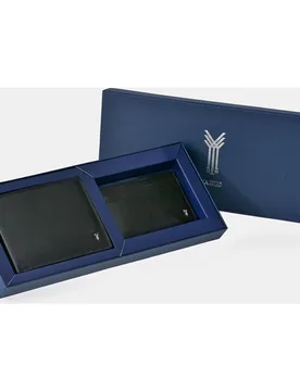 Estuche doble con americano y tarjetero plano en piel lisa de hombre - Yanko - FashionsVida