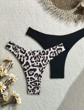 Conjunto de braguita de bikini sexy con estampado de leopardo negro para mujer, fiesta tropical en la playa y vacaciones, verano blanco XL - Shein - FashionsVida