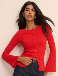 Pure Cotton Slash Neck Fitted Cardigan Red female