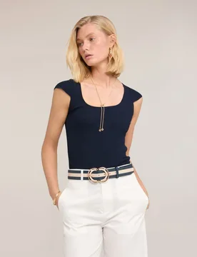 Jersey de mujer acanalado en mezcla de viscosa ajuste entallado con escote redondo - Motivi - FashionsVida