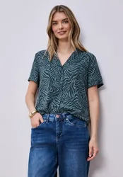 Kurzarm Bluse mit Bowling-Kragen female Grün Multicolour