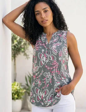 Women's Textured Print Vest Top in Grey Size: 18 - Grey - Size: 18 - Roman - FashionsVida
