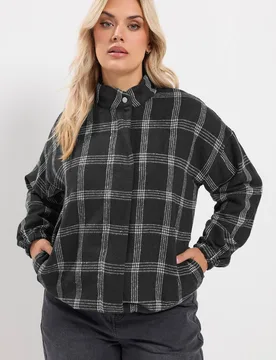 Women's Check Funnel Neck Bomber Jacket in Black Size: 20 - Black - Size: 20 - Yours - FashionsVida