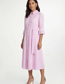 Women's Petite Cotton Dobby Ruffle Shirt Dress in Pink Size: 16 - Pink - Size: 16 - Wallis - FashionsVida