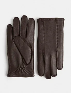 Leather Cashmere Lined Gloves Dark Brown male - Autograph - FashionsVida