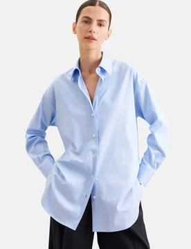 Oversized Hemdbluse aus Baumwollsatin Blau 40 - Seidensticker - FashionsVida