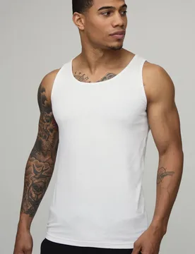 Herren Basic Muskel-Schnitt Unterhemd White Größe Small - boohooMAN - FashionsVida