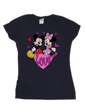 Women's Love Hearts Mickey & Minnie Mouse Cotton T-Shirt in Navy Size: Large - Navy - Size: L - Disney - FashionsVida
