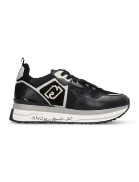 Sneakers Donna Platform Maxi Wonder 01 in Pelle Mesh e Paillettes con Suola Multistrato Nere - Liu jo - FashionsVida