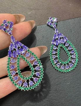 Luxury zirconia earrings for women dinner party shiny jewelry white black pink purple green oval shape cut out dangling earrings - Aliexpress - FashionsVida