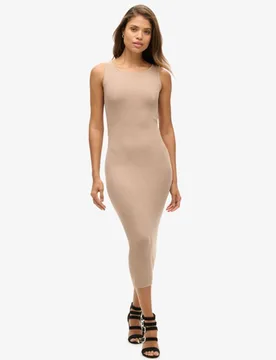 Superdry Damen Rückenfreies Gestricktes Midikleid Beige - Größe: 40 - 89.99 - FashionsVida