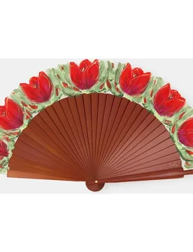 Abanico de madera en con amapolas pintadas a mano - Abanicos Lorente - FashionsVida