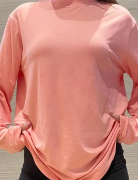 Camiseta de manga larga con hombros ligeramente caídos, negro sólido, holgada casual, rosa, deportes de primavera, verano XL - Shein - FashionsVida