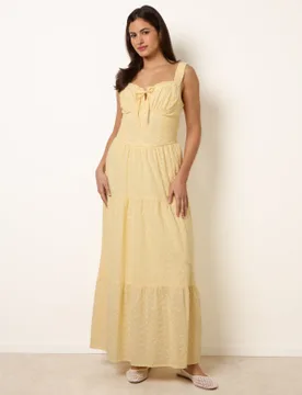 Broderie Button Down Maxi Dress - S / LEMON - female - Blue Vanilla - FashionsVida