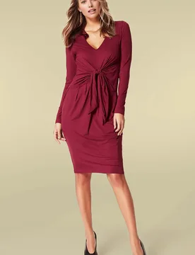 Womens Tie Front Jersey Dress - Dark Red Nylon - Size 18 Uk - Secret Label - FashionsVida