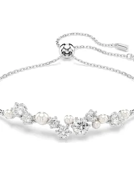 Bracciale rigido Constella, Crystal Pearl, tagli Round, Bianco, Placcato rodio OS - Swarovski - FashionsVida