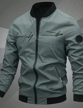 Chaqueta deportiva para hombre, adecuada como regalo del Día del Padre, chaqueta bomber con bordado de letras, chaqueta bomber versátil y de moda - Shein - FashionsVida