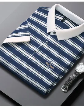 Summer New Men's Lapel Short Sleeved Polo Shirt Casual Striped Men's Top Half Sleeved T-shirt Fashionable Polo Shirt - Aliexpress - FashionsVida
