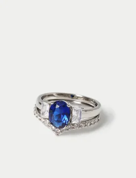 Platinum Plated Blue Ring Stack Blue female - M&S - FashionsVida
