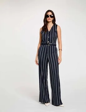Mono de mujer con estampado de rayas y cinturón - Morgan - FashionsVida
