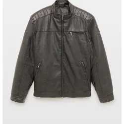 Cazadora polipiel acolchada tipo biker de hombre