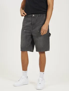 Mens Grey Loose Fit Denim Carpenter Shorts - Size X-Large - Brave soul - FashionsVida