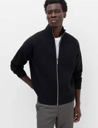 Relaxed Fit Zip Through Funnel Neck Jacket Black male