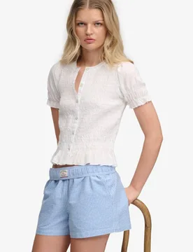 Superdry Damen Kurzärmeliges Smock-oberteil White - Größe: 42 - 49.99 - FashionsVida