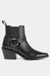 Women's Western Black Leather Ankle Boots Size: 6 - Black - Size: 6