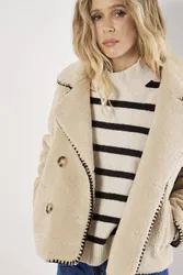 Women's Blanket Stitch Teddy Borg Jacket in Beige Size: 14 - Beige - Size: 14