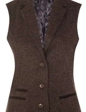 Women's Tweed 1920s Herringbone Waistcoat in Brown Size: 8 - Brown - Size: 8 - Infinity Leather - FashionsVida